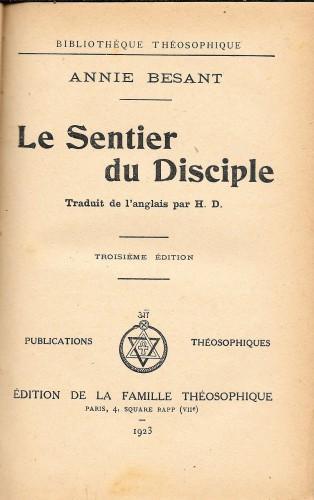 Le Sentier du Disciple - Annie Besant - copertina