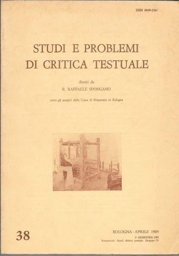 Studi e problemi di critica testuale, n° 38 Aprile 1989 - copertina