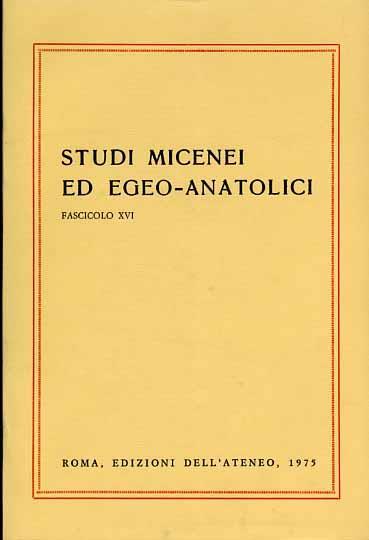 Studi Micenei ed Egeo anatolici. Fasc. XVI. Indice articoli: A.Sacconi, - copertina