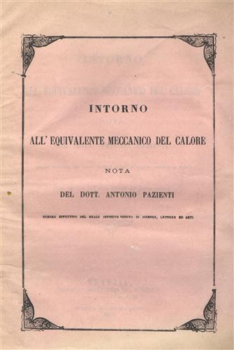 Intorno all'equivalente meccanico del calore - Antonio Pazienti - copertina