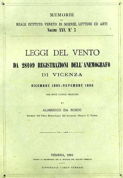 Leggi del vento da 28. 109 registrazioni dell'anemografo di Vicenza. Dicembre 1885. Novembre 1886 - Almerico Da Schio - copertina