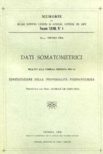 Dati somatometrici relativi alla formula proposta per la constatazione della individualità fisiopatologica