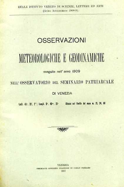 Osservazioni meteorologiche eseguite nell'anno 1909 nell'Osservatorio del Seminario Patriarcale di Venezia - copertina