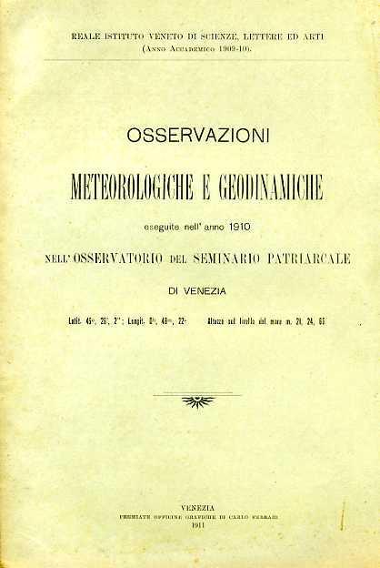 Osservazioni meteorologiche eseguite nell'anno 1910 nell'Osservatorio del Seminario Patriarcale di Venezia - copertina