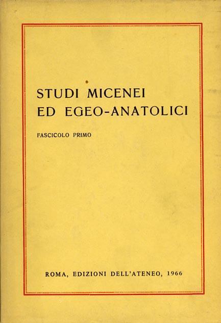 Studi Micenei ed Egeo Anatolici. Fasc. I. Indice articoli: Presentazio - 3