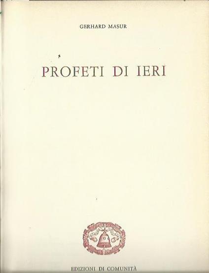 Profeti di ieri - Gerhard Masur - copertina