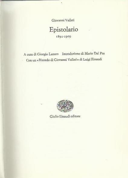 Epistolario (1891-1909) - Giovanni Vailati - copertina