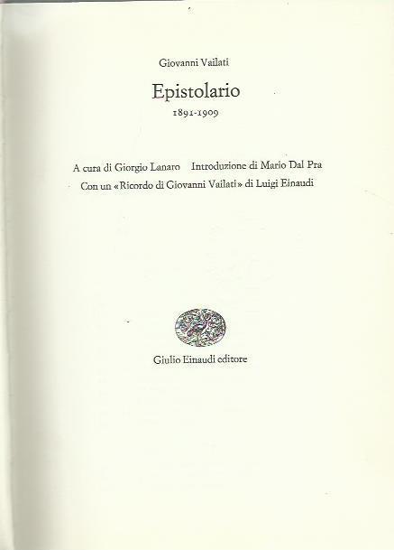 Epistolario (1891-1909) - Giovanni Vailati - copertina