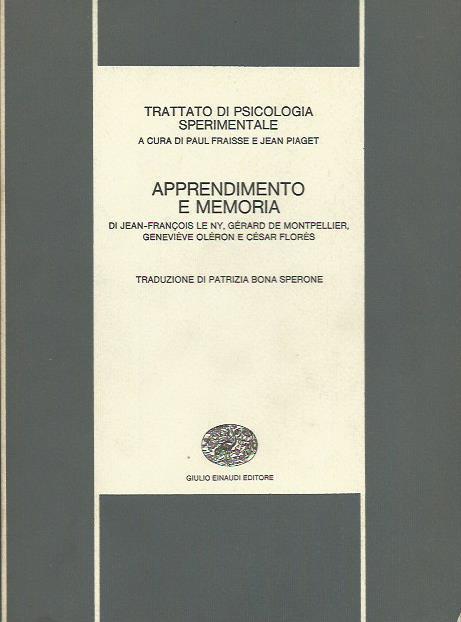 Trattato di Psicologia Sperimentale Apprendimento e Memoria - Paul Fraisse - copertina