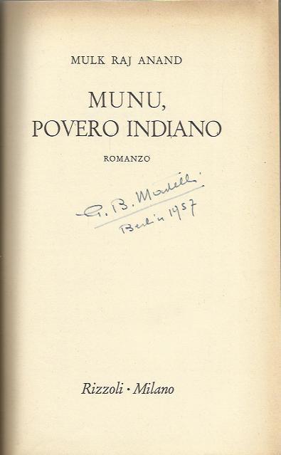 Munu, povero indiano - Raj Anand Mulk - copertina