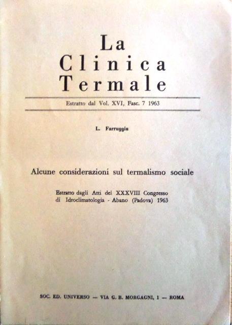 La clinica termale. alcune considerazioni sul termalismo sociale - L. Farruggia - copertina