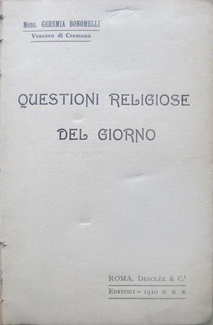 Questioni religiose del giorno - Geremia Bonomelli - copertina