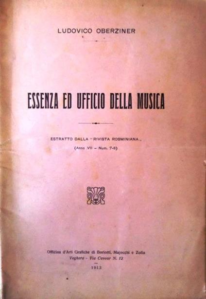 Essenza ed Ufficio della musica - Lodovico Oberziner - copertina