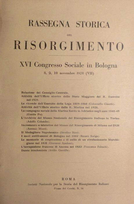 Rassegna storica del risorgimento: XVI Congresso Sociale in Bologna - copertina