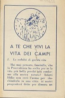 A te che vivi la vita dei campi - copertina