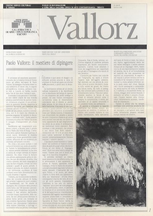 Vallorz. Foglio di informazione a cura della Galleria Civica di Arte Contemporanea. Trento - Paola Jori,Danilo Eccher - copertina