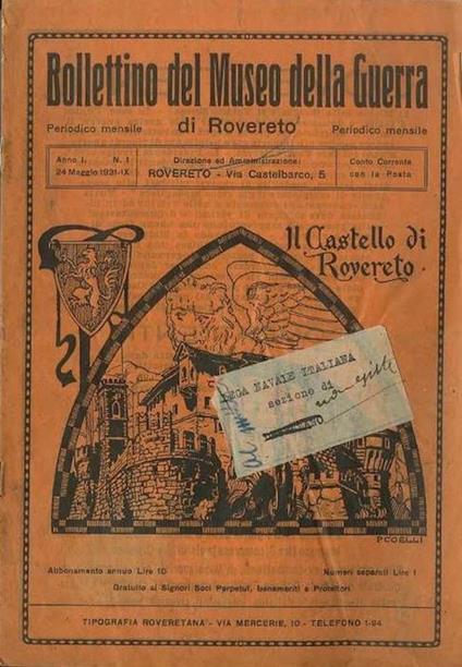 Bollettino del museo della guerra di Rovereto. ANNO I. N. 1 - ANNO IV. N. 5 - copertina
