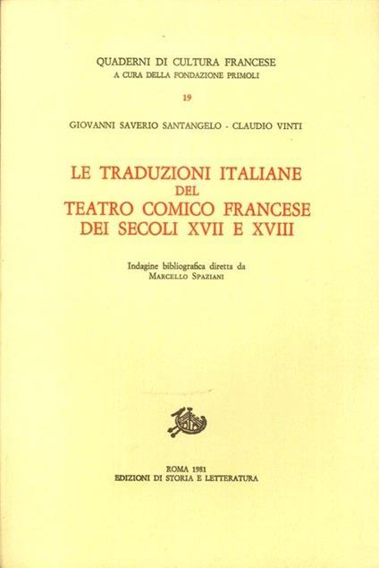 Traduzione Italiane Del Teatro Comico francese dei secoli XVII e XVIII - Claudio Vinti,Giovanni S. Santangelo - copertina