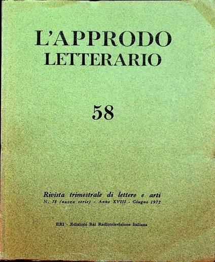 L’approdo letterario: rivista trimestrale di lettere e arti: N. 58 (nuova serie) - A. XVIII - giugno 1972 - copertina