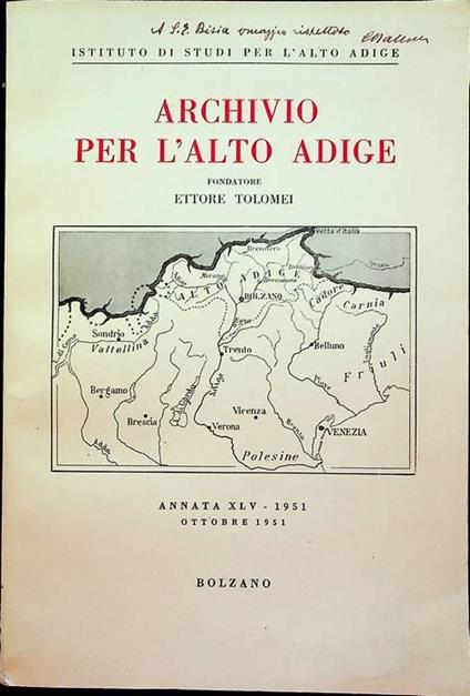 Archivio per l’Alto Adige: Annata XLV - 1951 - Carlo Battisti - copertina