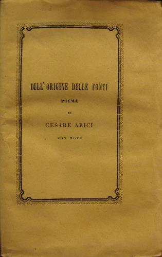 L' origine delle fonti - Cesare Arici - copertina