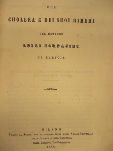 Del cholera e dei suoi rimedj - Luigi Fornasini - copertina