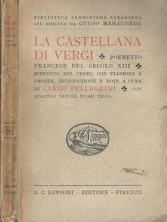 La castellana di Vergi. Poemetto francese del secolo XIII - copertina