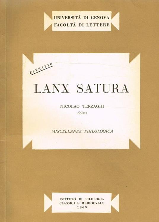 Lanx Satura. Estratto. Miscellanea Philologica - Nicolao Terzaghi - copertina