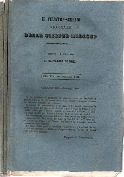 Il Filiatre-Sebezio - Giornale delle Scienze Mediche - 1860. Volume LVII - Salvatore De Renzi - copertina