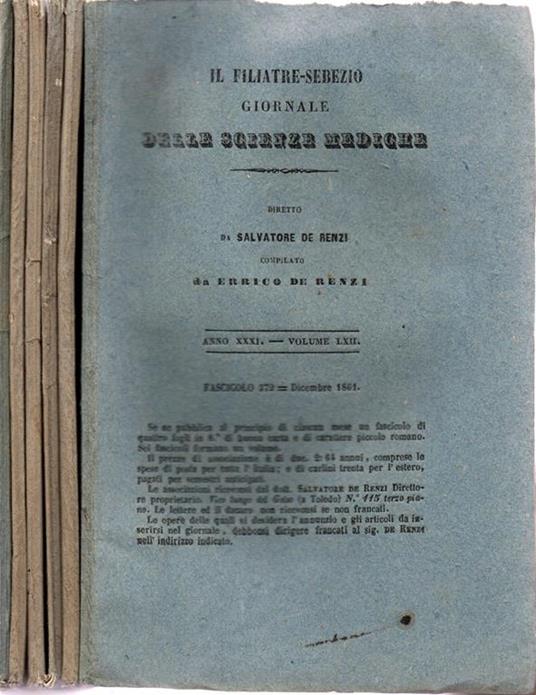 Il Filiatre-Sebezio. Giornale delle Scienze Mediche. 1861. Volume LIX, LX e LXII - Salvatore De Renzi - copertina