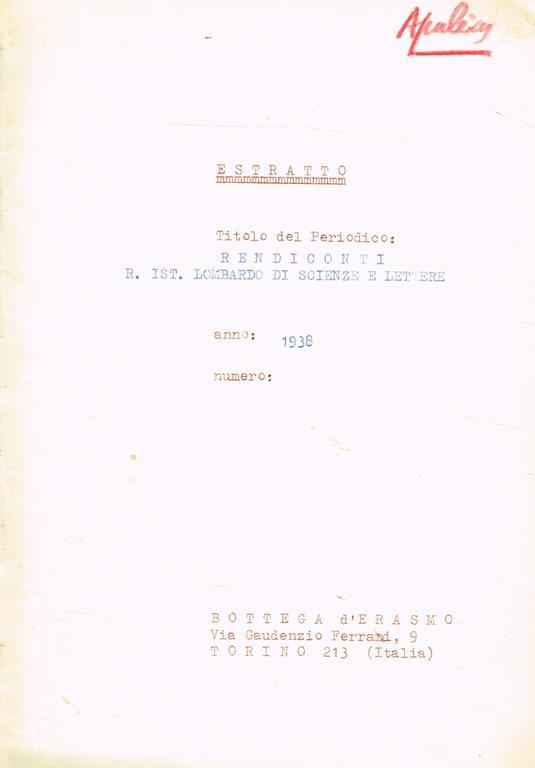 Apuleiana Iii. La Regio Vi Di Pompei. Estratto Da Rendiconti R.Ist.Lombardo Di Scienze E Lettere - Luigi Castiglioni - copertina