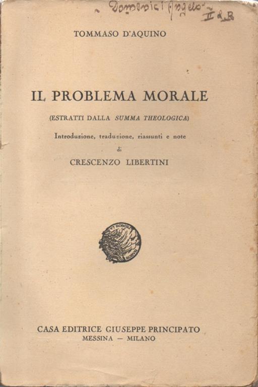 Il problema Morale. (Estratti dalla Summa Theologica) - Tommaso d'Aquino (san) - copertina