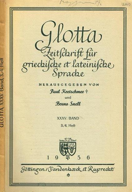 Glotta Zeitschrift Fur Griechische Et Lateinische Sprache Xxxv Band 3/4 Heft - Paul Kretschmer - copertina