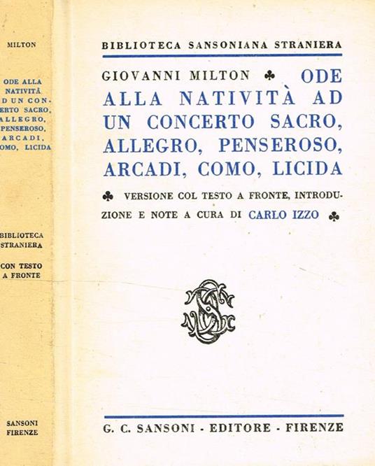 Ode Alla Natività Ad Un Concerto Sacro, Allegro, Penseroso, Arcadi, Como, Licida - Giovanni Milton - copertina