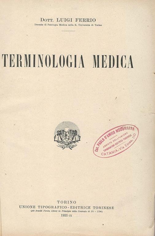 Terminologia Medica - Luigi Ferrio - copertina