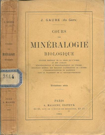 Cours De Mineralogie Biologique - copertina