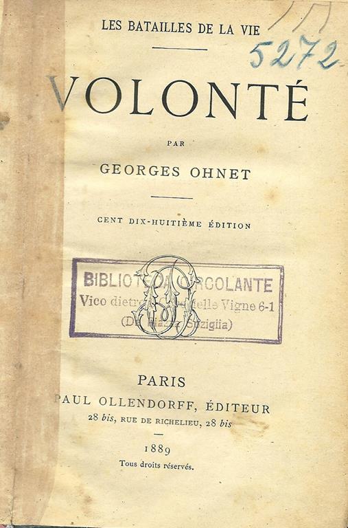 Volonte' - Georges Ohnet - copertina
