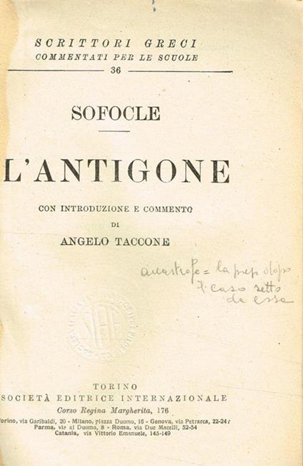 L' Antigone - Sofocle - copertina