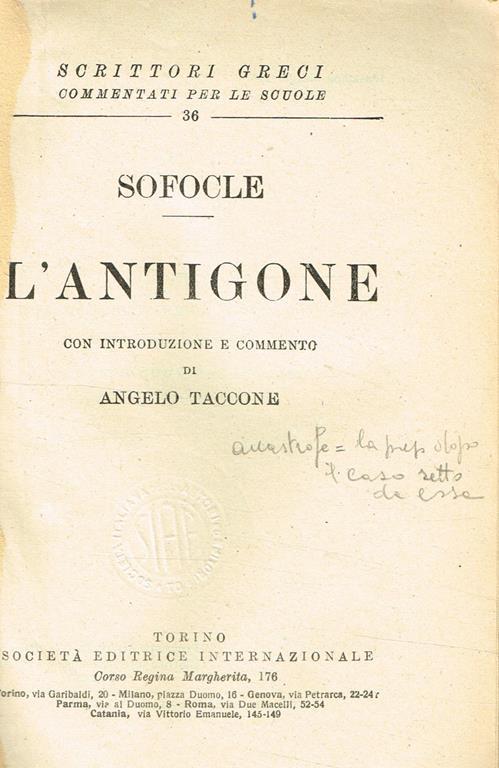 L' Antigone - Sofocle - copertina