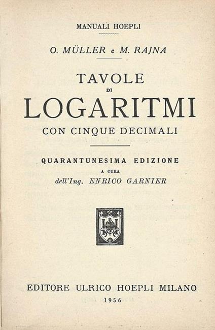 Tavole di Logaritmi. con cinque decimali - copertina