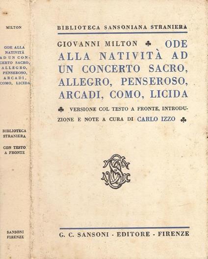 Ode alla natività, ad un concerto sacro, allegro, penseroso, arcadi, como, licida - Giovanni Milton - copertina