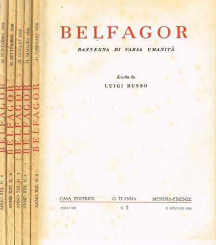 Belfagor. Rassegna Di Varia Umanità. Anno Xii N.1 3 4 5 6 - copertina