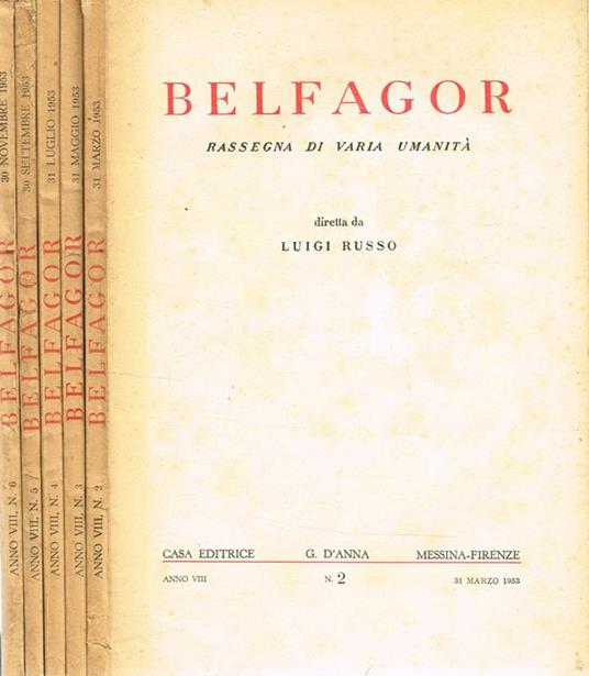 Belfagor. Rassegna Di Varia Umanità. Anno Viii N.2 3 4 5 6 - copertina