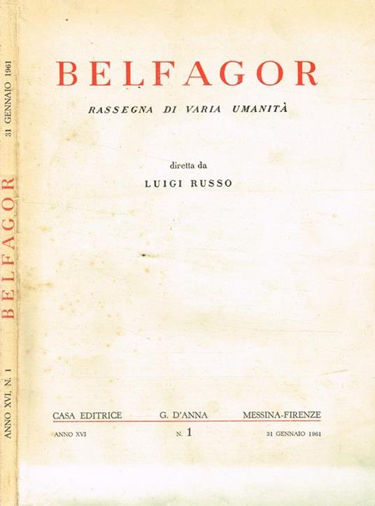 Belfagor. Rassegna Di Varia Umanità. Anno Xvi N.1 - copertina