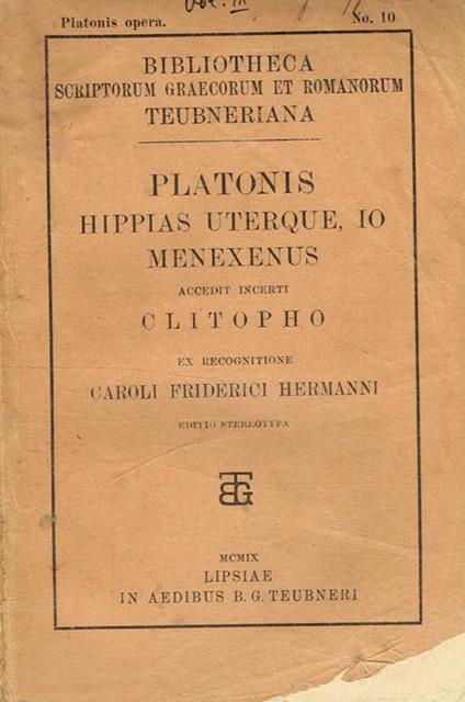 Hippias Uterque, Io Menexenus Accedit Incerti Clitopho. Ex Caroli Friderici Hermanni - Platone - copertina