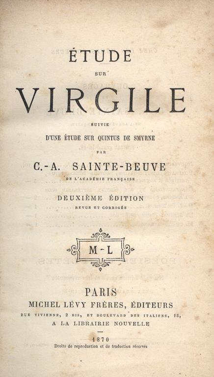 Etude sur Virgile suivie d' une ètude sur Quintus de Smyrne - copertina