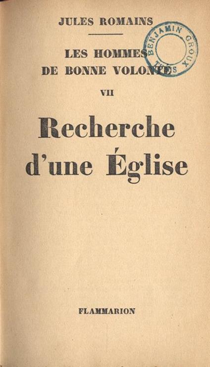 Recherche d' une Eglise - Jules Romains - copertina