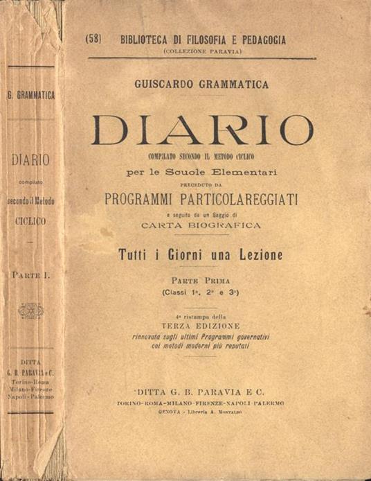 Diario Parte I compilato secondo il metodo ciclico - Guiscardo Grammatica - copertina