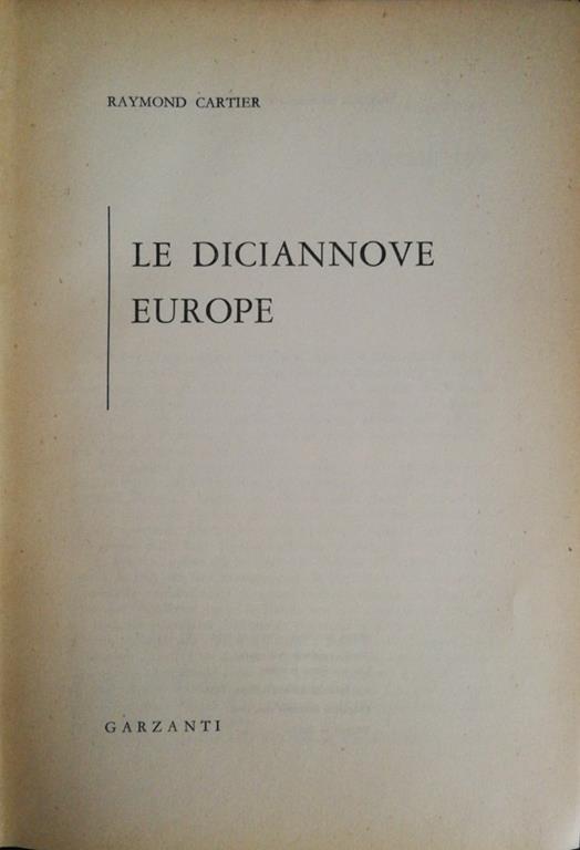 Le Diciannove Europe - Raymond Cartier - copertina