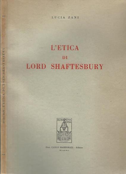 L' etica di Lord Shaftesbury - Lucia Zani - copertina